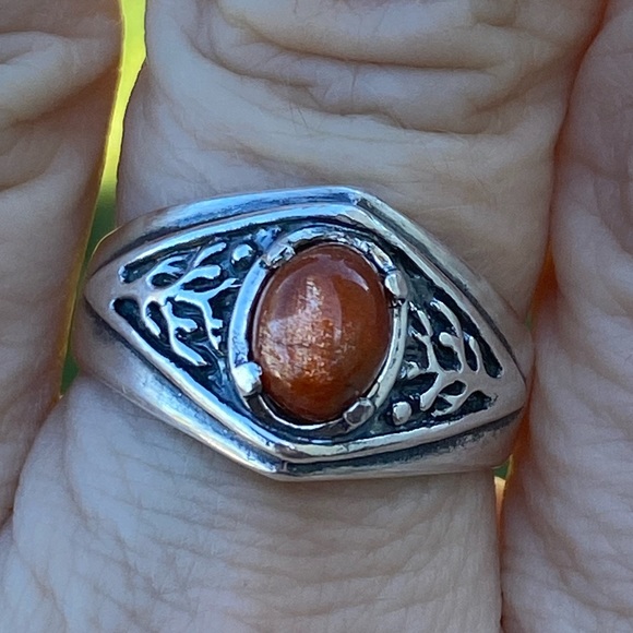 Celtic Tree Ring Sterling Silver Natural Sunstone - Picture 9 of 15